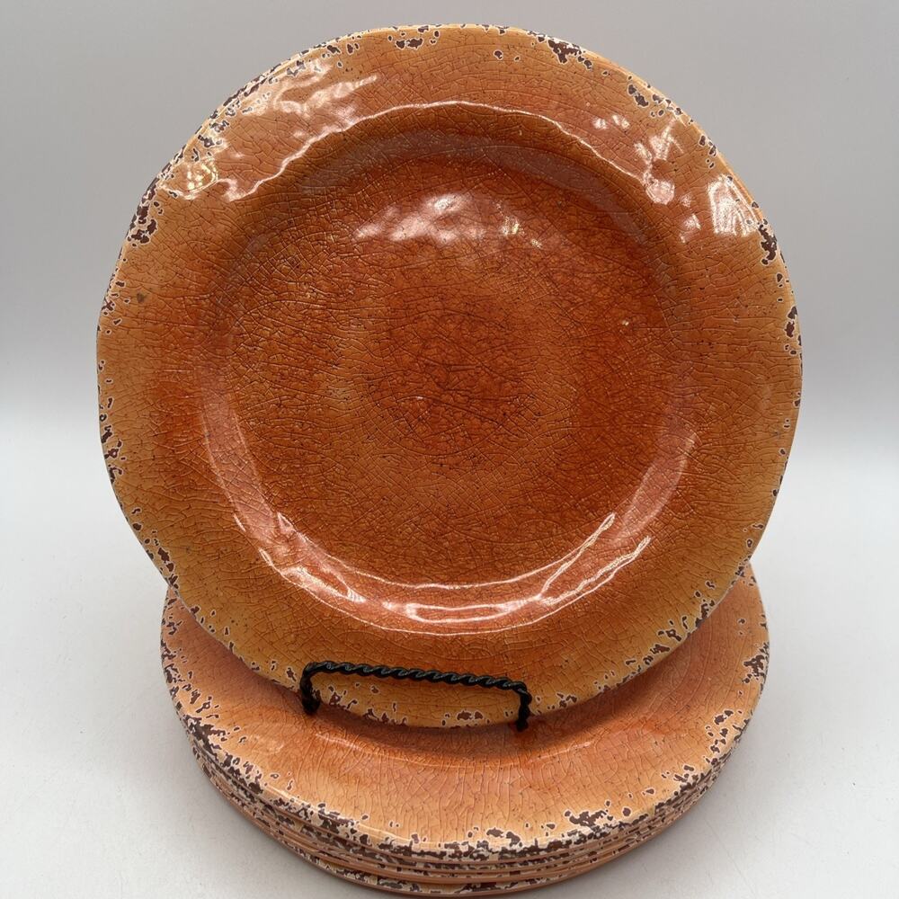 Set 6 Pier 1 Carmelo Melamine 9" Salad Dessert Plates Orange Crackle NEW